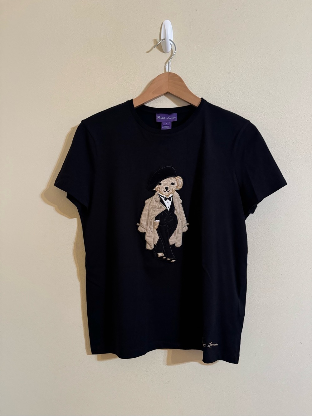 Ralph Lauren Purple Label Trench Polo Bear Tee Shirt Black Medium